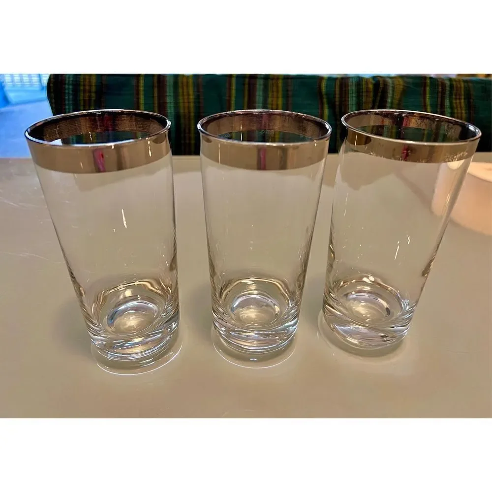 Lot of 3 Dorothy Thorpe Silver Rim Highball Glasses Ice Tea Drinking Glasses